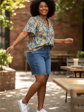 Rungolee, Cotton blouse, floral print short sleeve top XL